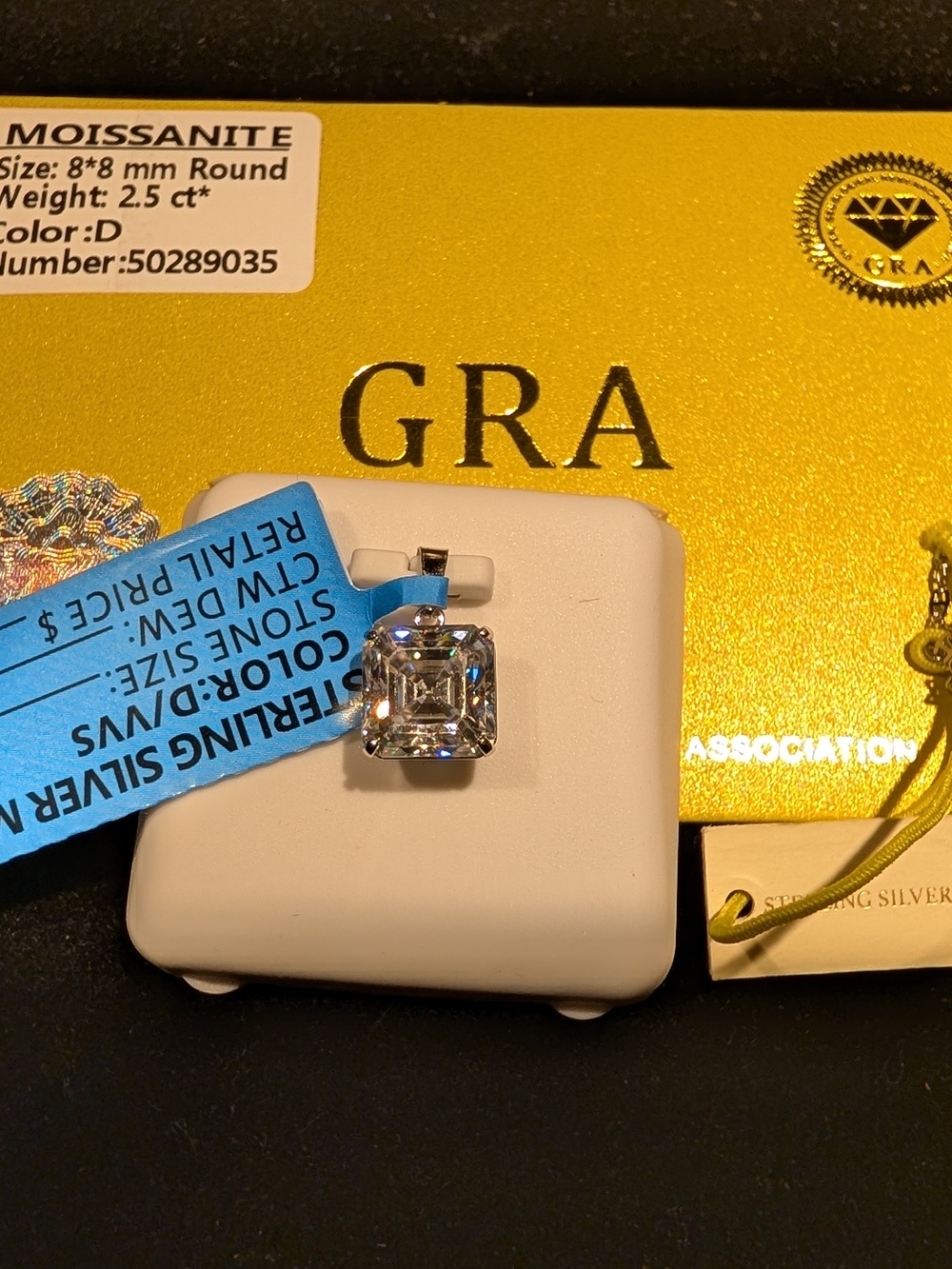 Sterling Silver White Moissanite Pendant With Sterling Chain